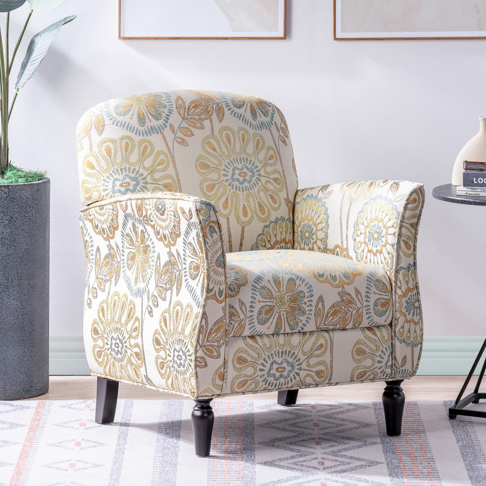 Faux Leather/Fabric Armchair with Wood Legs, Beige Yellow, 26'' X 30''