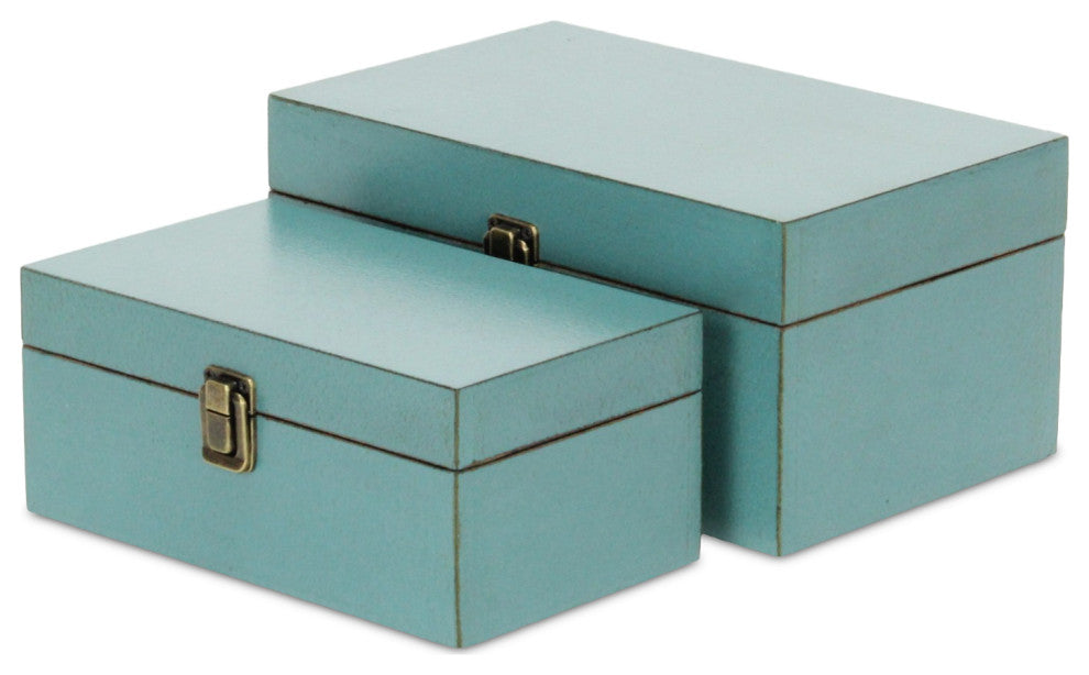 Wooden Keepsake Boxes, Set of 2, Teal