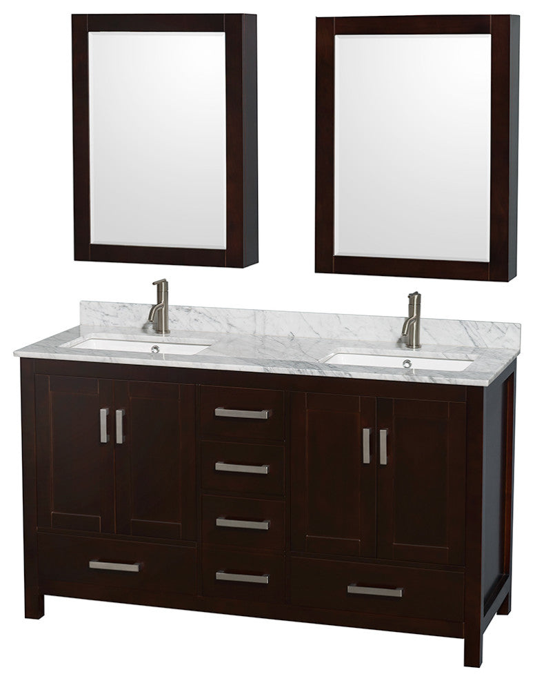 Wyndham WCS141460DESCMUNSMED Espresso 60 Inch Double Bathroom Vanity