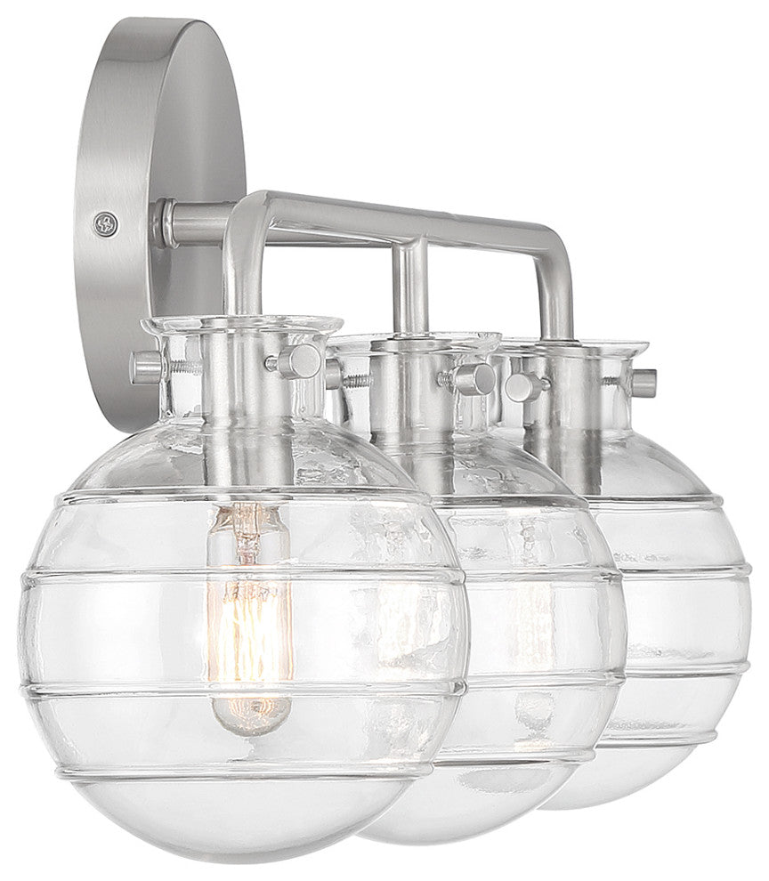 Mason 3-Light Bathroom Vanity Light, Matte Black, Satin Nickel