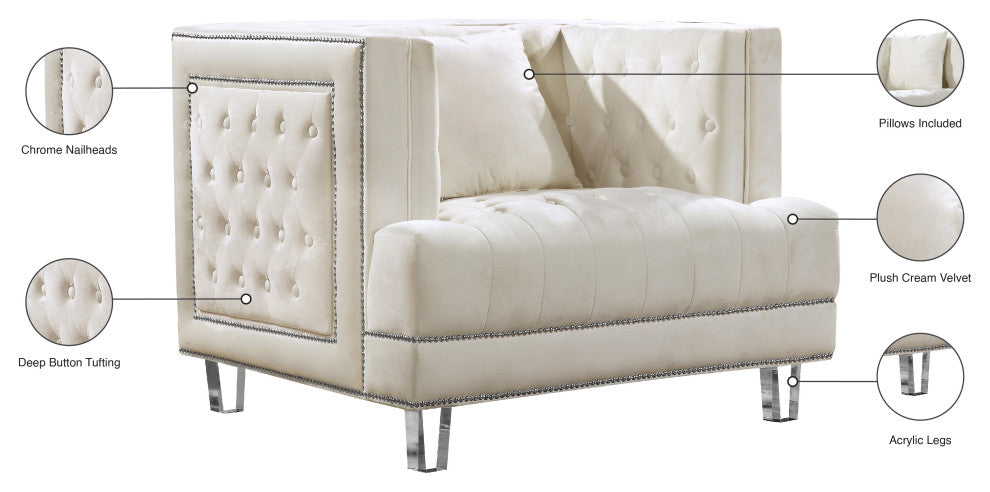 Lucas Velvet Upholstered Chair, Cream
