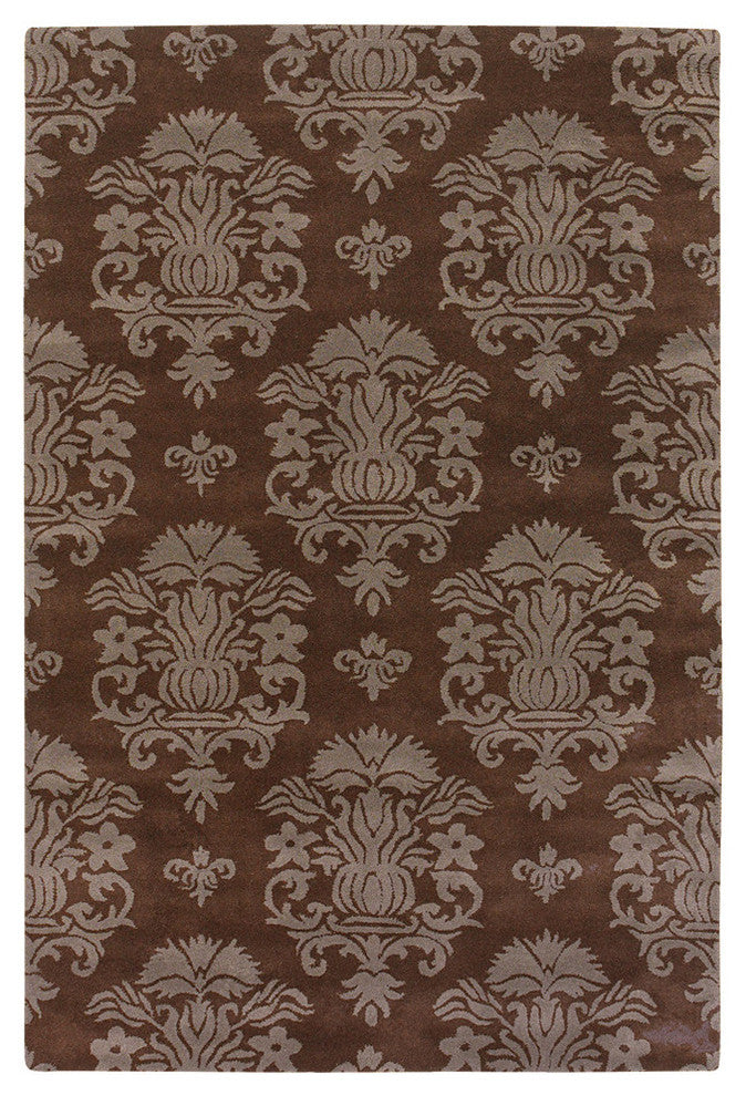 Antara Baroque Contemporary Area Rug, Brown, 7'9"x10'6" Rectangle