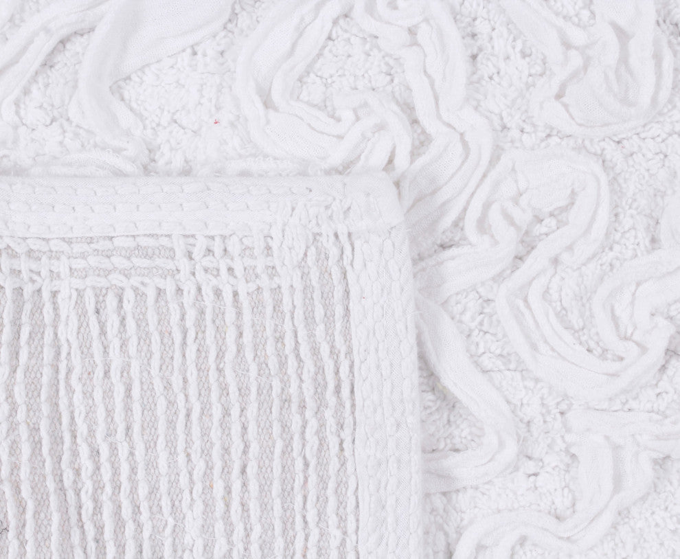 Bell Flower Collection Tufted Bath Rug, 3-Piece Set With Runner, White