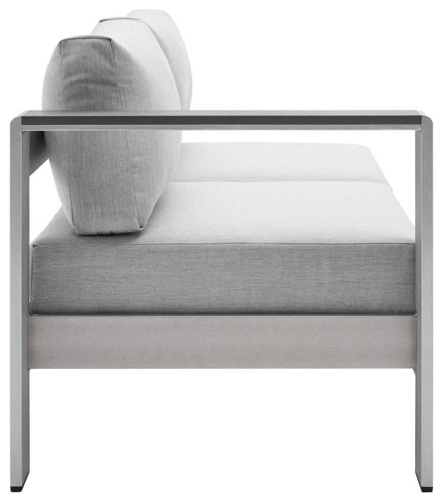 Lounge Loveseat Sofa, Sunbrella, Fabric, Aluminum, Silver Gray, Outdoor