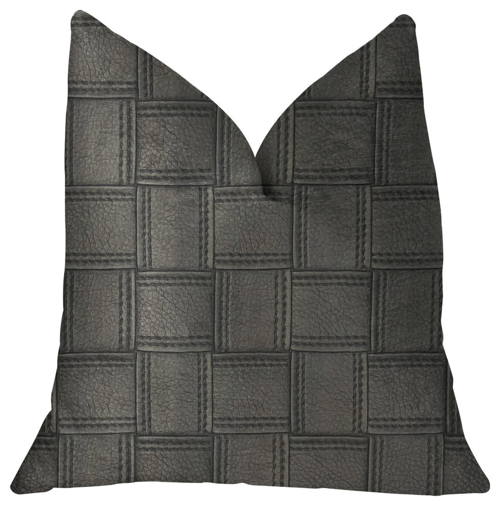 Licorice Black Artificial Leather Luxury Throw Pillow, 26"x26"