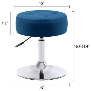 Round Swivel Velvet Vanity Stool, Dark Blue, Standard