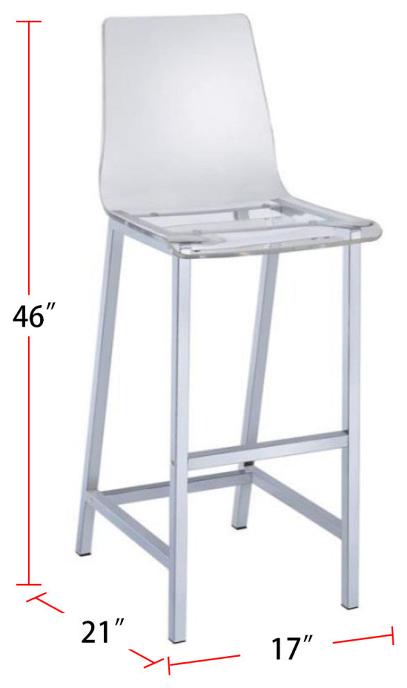 Set of 2 Bar Stools, Chrome and Clear