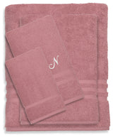 Denzi 4-Piece Towel Combination Set With Monogrammed Letter, N, Tea Rose