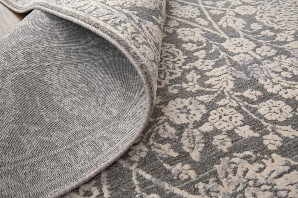 Weave & Wander Sybil Transitional Oriental Style Rug, Charcoal/Bone White, 5'-6"