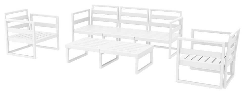 Mykonos 5 Person Lounge Set White With Acrylic Fabric Taupe Cushion