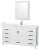 60"SGL Bathroom Vanity White, White Cult. Marble Countertop, Sink, Med. Cabinet