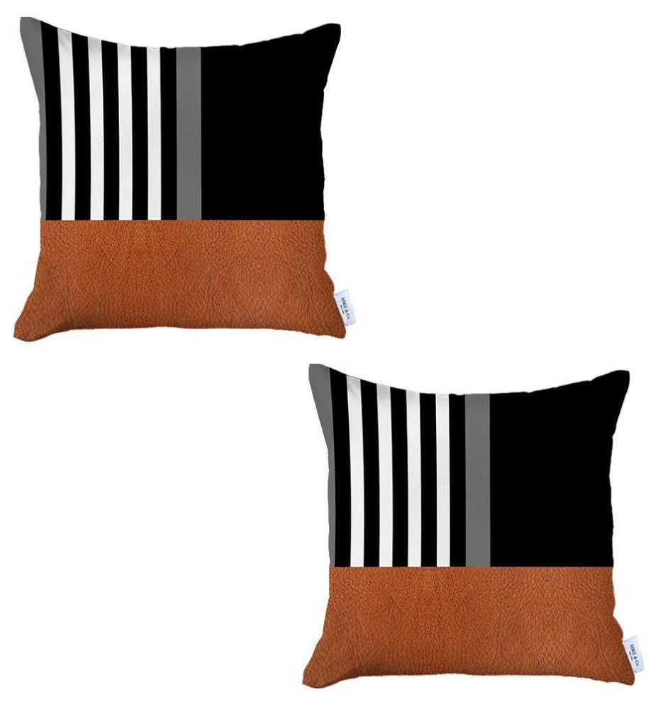 Set of 2 Brown and Black Printed Pillow Covers