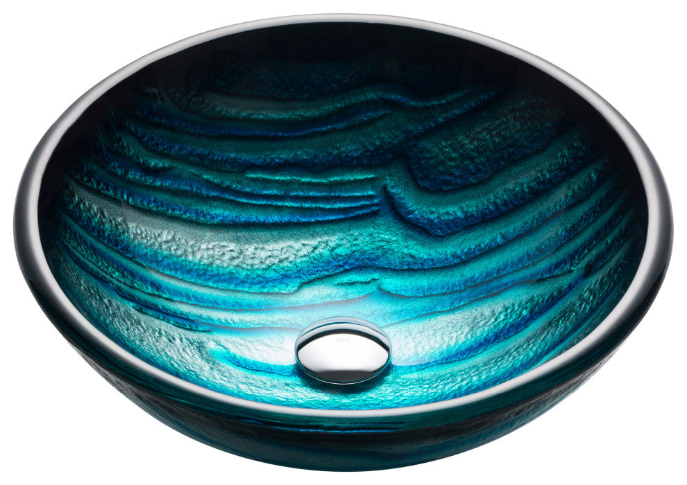 Nature Series 17" Round Blue Glass Vessel 19mm Bathroom Sink