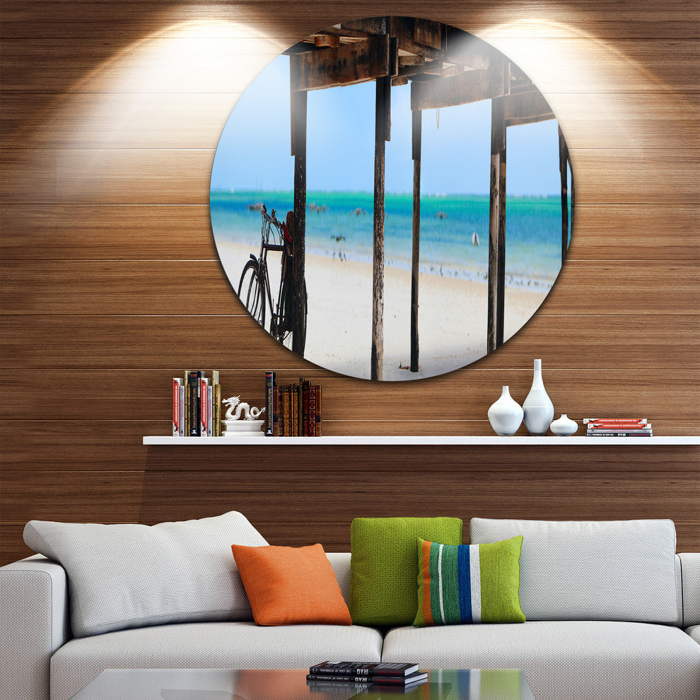 White Sand Beach In Zanzibar Island, Seascape Round Wall Art, 11"