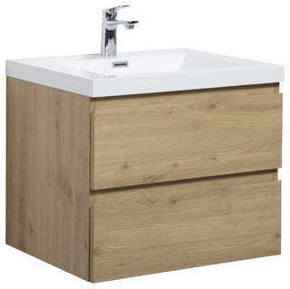Aurora Wall Mount Vanity, White Acrylic Top, Sonoma Oak, 30"