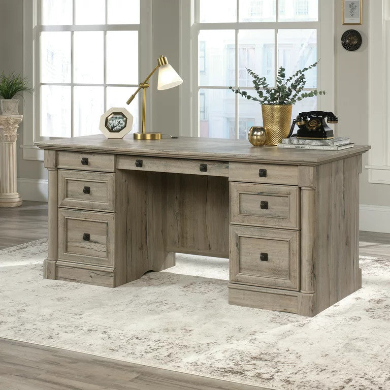 Classic Rustic Desk, Ample Storage Space & Worktop With Grommets, Split Oak
