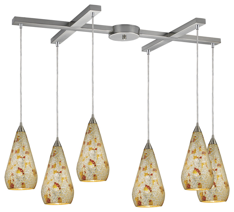 Curvalo 6-Light Satin Nickel Pendant, Silver Multicolored Crackle