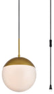 Elsa 1-Light Brass Plug-In Pendant With Frosted White Glass