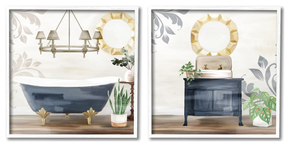 Chic Bathroom Interior Still Life Bathtub Sink Plants,24 x 24