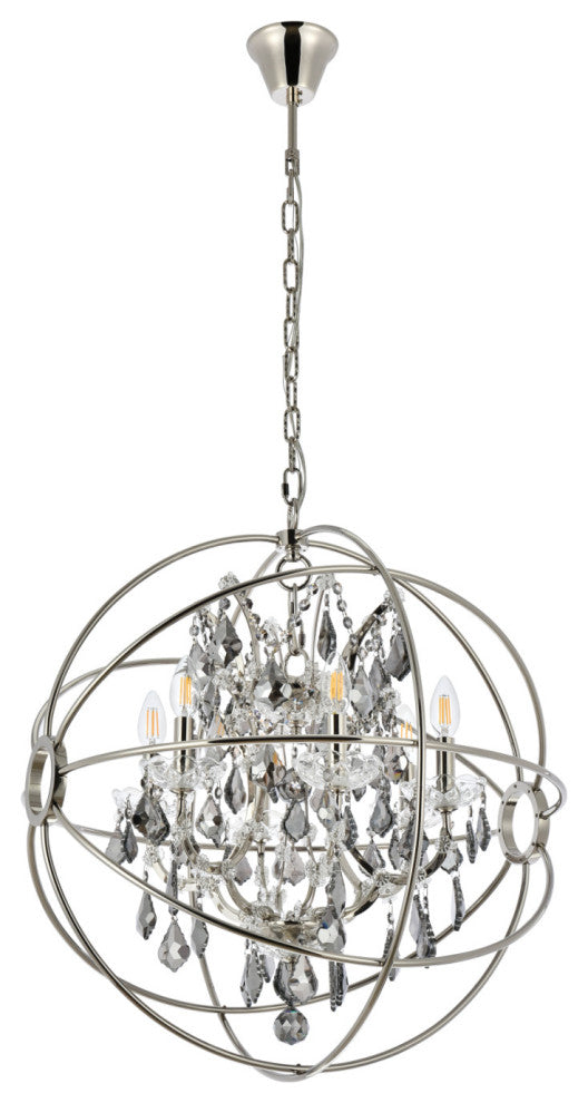 Elegant Lighting 1130D25-SS/RC Geneva 6 Light 25"W Crystal - Dark Bronze