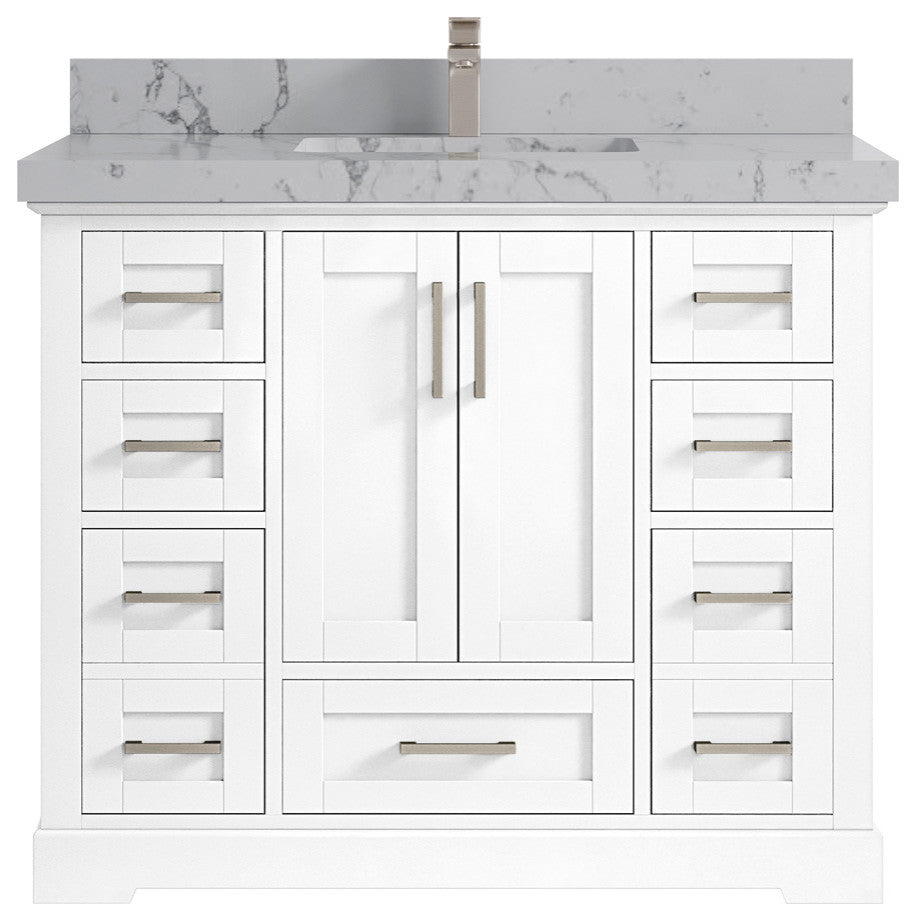 Boston 42 Single Sink Bath Vanity in White 2" Venatino Quartz