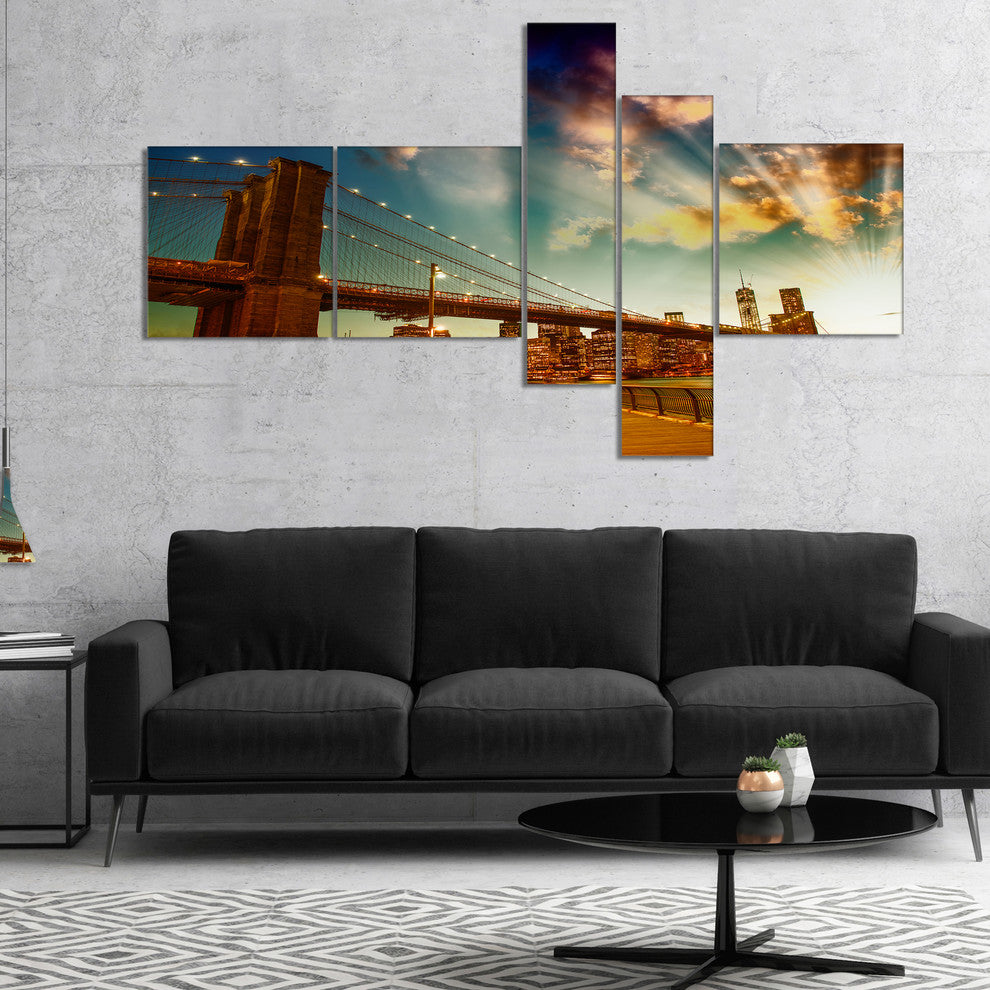 Relaxing in Brooklyn Bridge Park, Cityscape Canvas Art Print, 60"x32", 5 panels