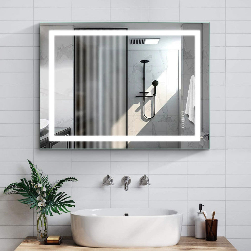 Frameless Anti-Fog Wall Mounted Dimmable LED Bath Vanity Mirror, 36" X 48"