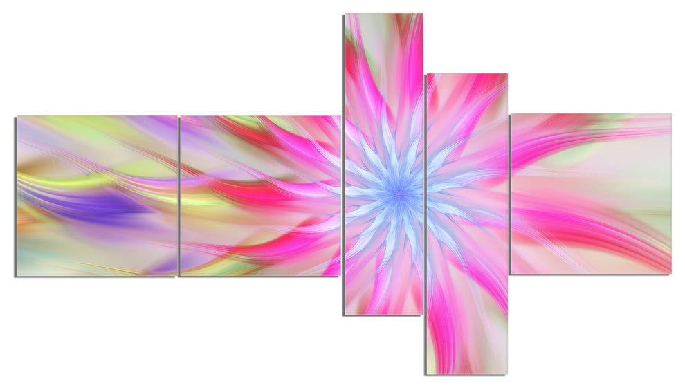 Dance of Pink Exotic Flower, Floral Canvas Art Print, 60"x32", 5 panels