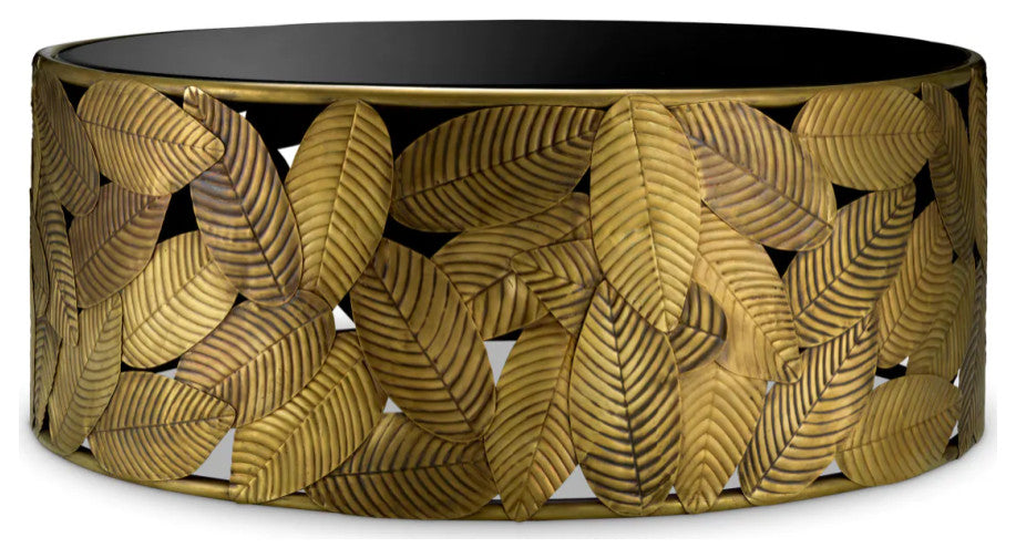 Black Beveled Glass Coffee Table, Eichholtz Botanico