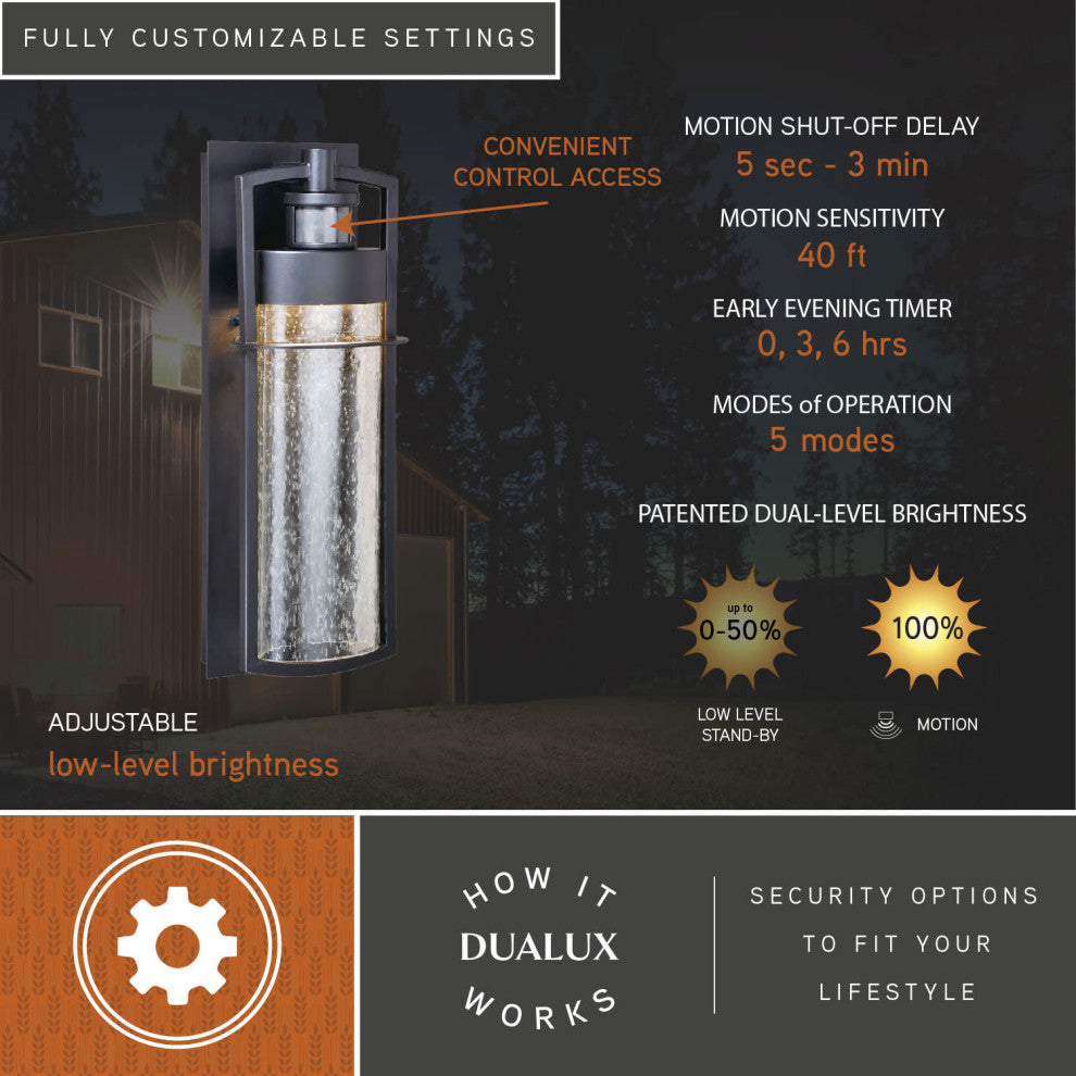 Logan Bronze LED Motion Sensor Dusk to Dawn Outdoor Wall Light, Carbon Bronze