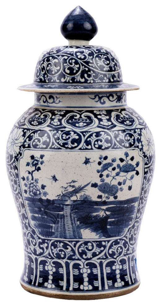 Large Dynasty Temple Jar Floral Landscape Medallion