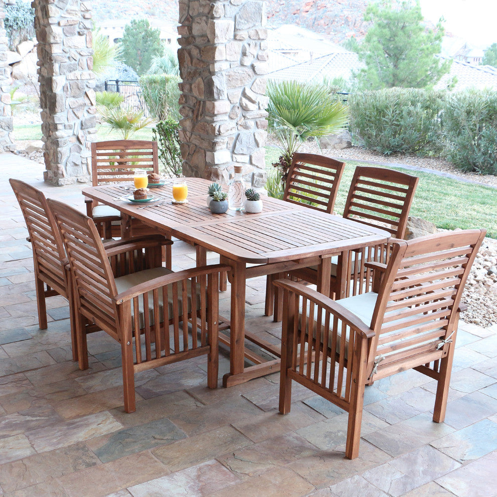 7-Piece Acacia Wood Outdoor Patio Dining Set with Cushions - Brown