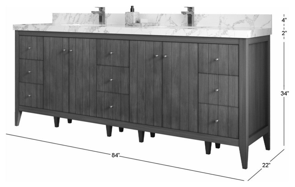 Atlanta Teak 84" Double Sink Bath Vanity, Dark Natural 2" Viola Brown
