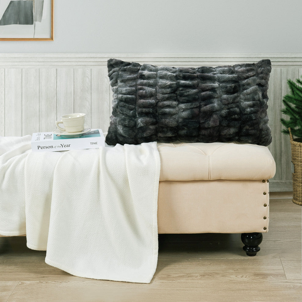Shar Pei Faux Fur Pillow Shell Set, Meteorite, 2 Piece Lumbar, 14"x26"