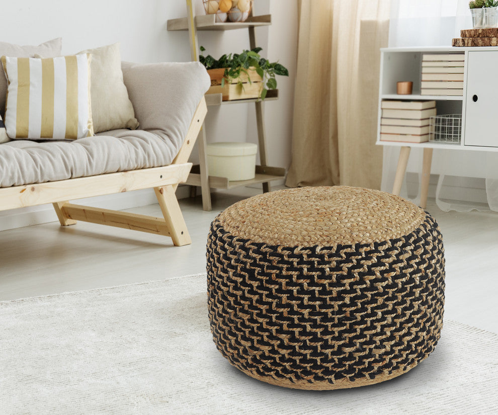 Natural Jute and Black Pouf