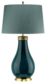 Havering Table Lamp in Azure Turquoise and Aged Brass