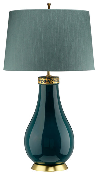 Havering Table Lamp in Azure Turquoise and Aged Brass