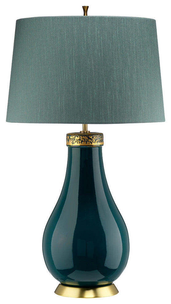 Havering Table Lamp in Azure Turquoise and Aged Brass