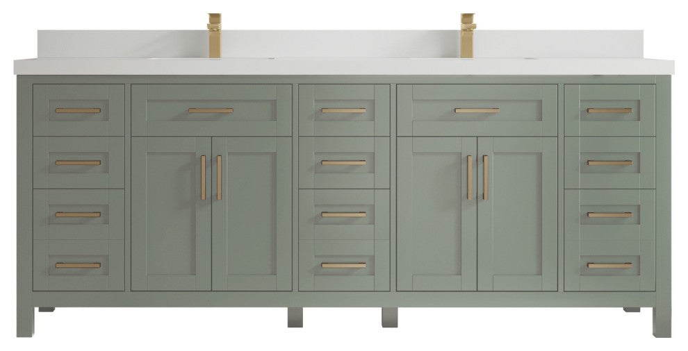 Cambridge 84" Double Sink Bath Vanity in Evergreen 2" White Quartz