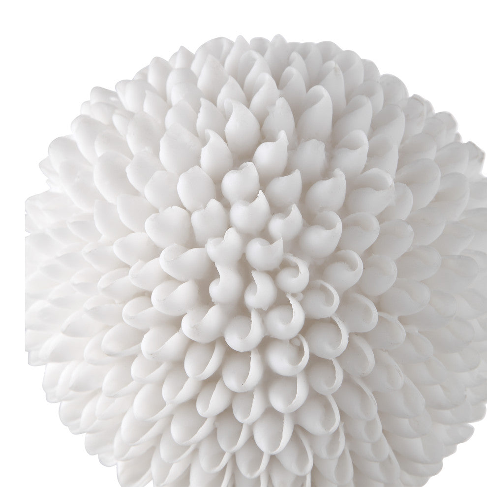 Luxe White Sea Shell Decorative Sphere Sculpture, Crystal Silver Round Ball