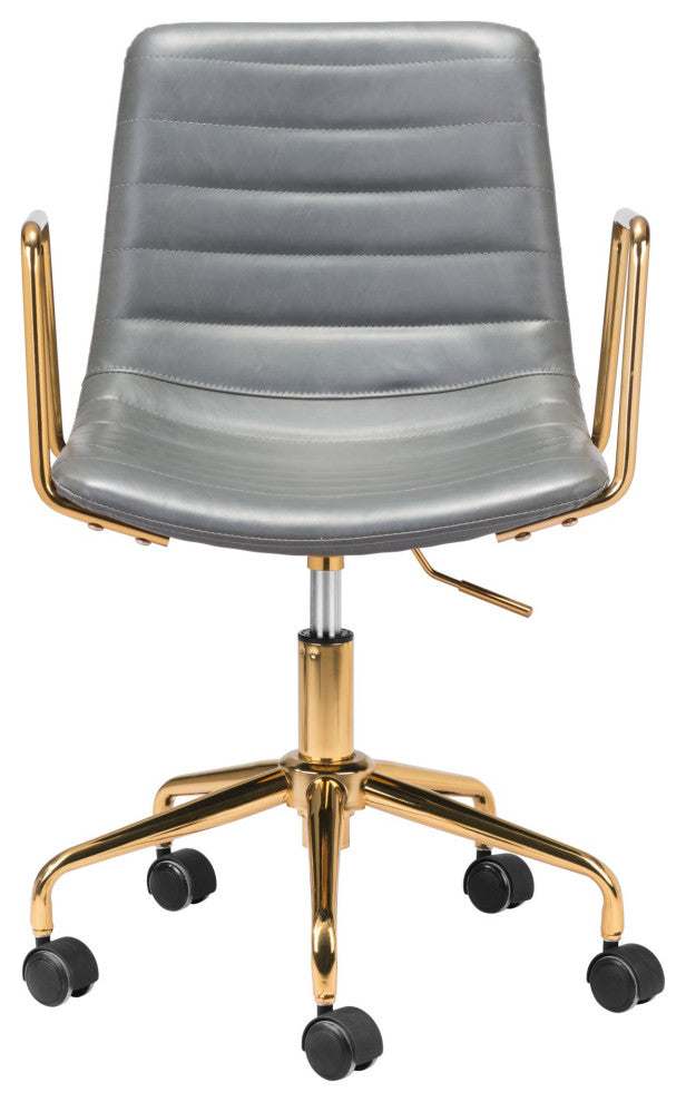 Computer Chair, Faux Vinyl Leather, Steel, Gray, Gold, Business Office