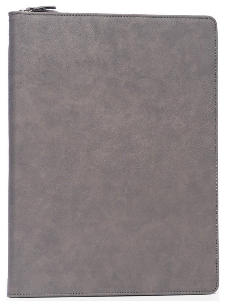 Multi Compartment Business Padfolio/Portfolio, Zipper Closure, Gray