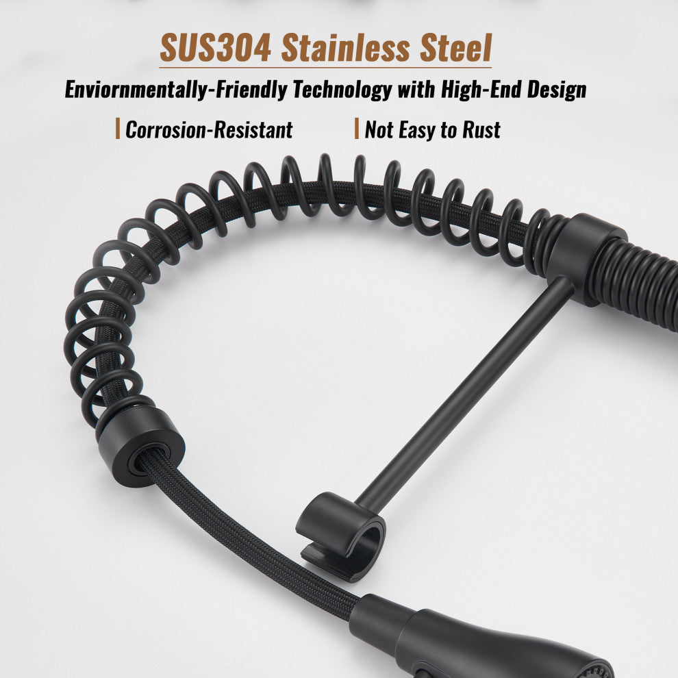 Single Handle Kitchen Sink Faucet Pull-Down Sprayer, 360 Swivel, 3 Functions, Matte Black