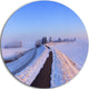 Lake And Dike At Sunrise Panorama, Landscape Disc Metal Wall Art, 23"