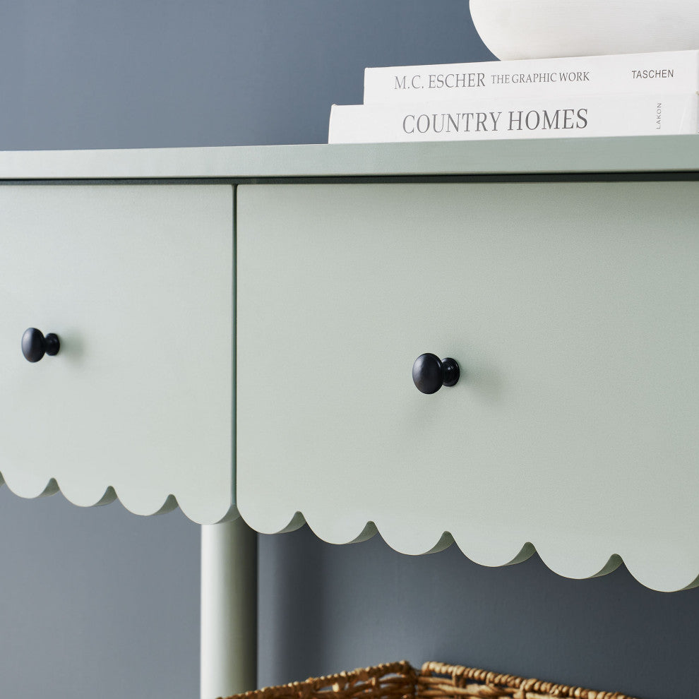 Emmeline 3-Drawer Scalloped Console Table, Sage