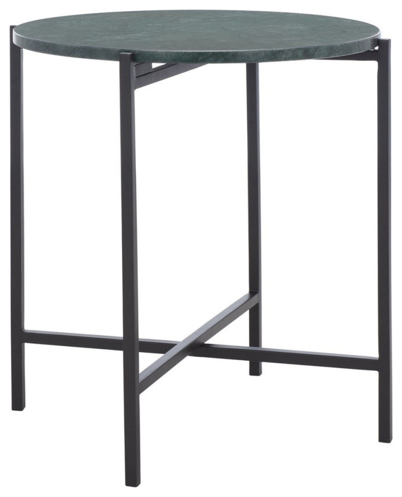 Safavieh Evrynne Round Accent Table, Green Marble/Black