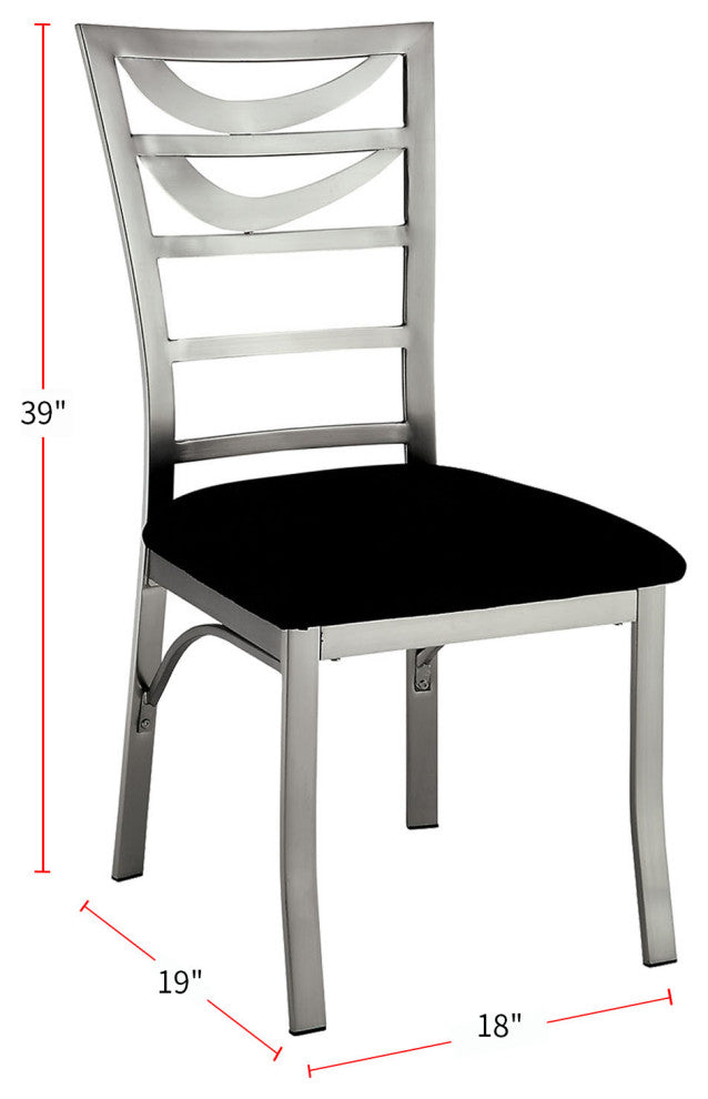 Set of 2 Microfiber and Metal Dining Side Chairs, Silver and Black Finish