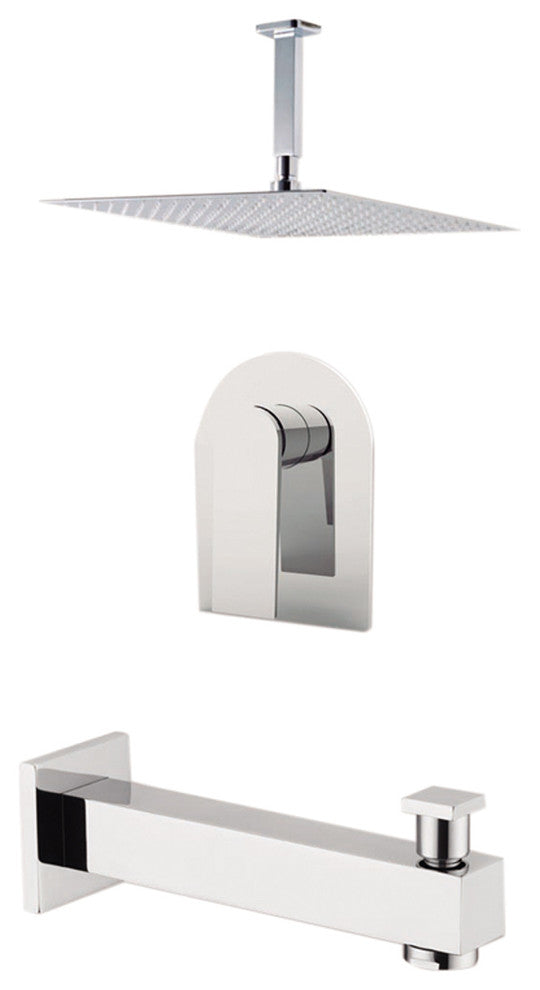 Aquamoon Havana 12" Showerhead, Spout With Ceiling Arm, Chrome