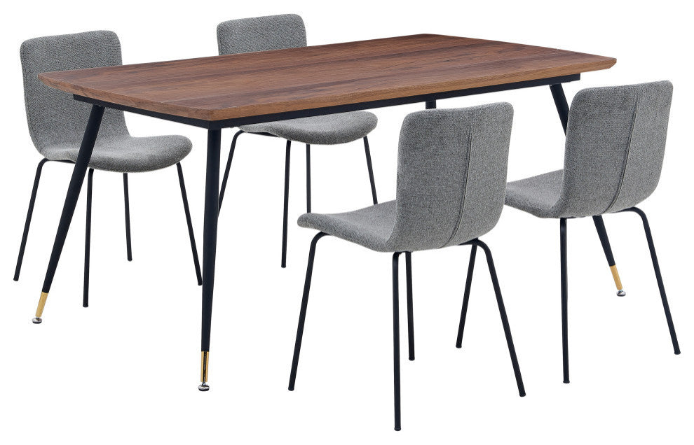 Messina and Gillian Light Gray Fabric 5-Piece Rectangular Dining Set