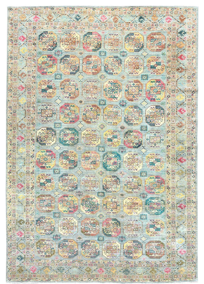 Silver Blue, Afghan Super Kazak Pure Wool Hand Knotted Rug, 9'9"x14'1"
